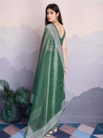 Slate Green Gold Infused Twill Net Saree